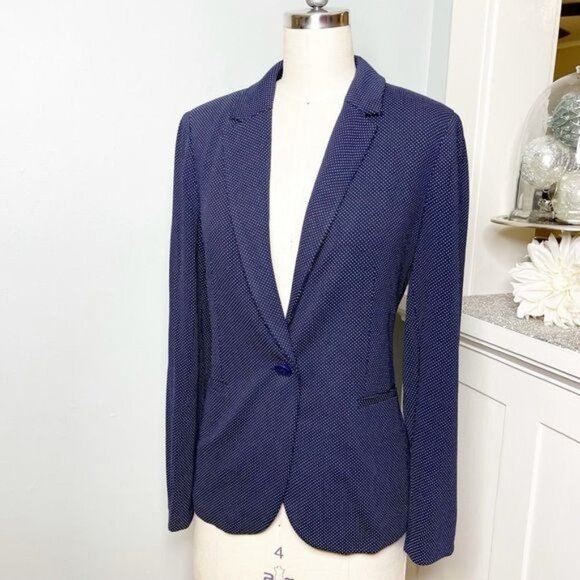 Chico’s Polka Dot Blazer Jacket Navy Blue & White Small - Picture 4 of 9